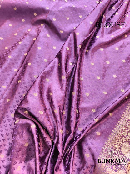Deep Mauve Purple Flower Buta Banarasi Mashru Silk Saree