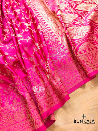 Hot Pink Small Flower Jaal Banarasi Mashru Silk Saree