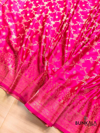 Hot Pink Small Flower Jaal Banarasi Mashru Silk Saree