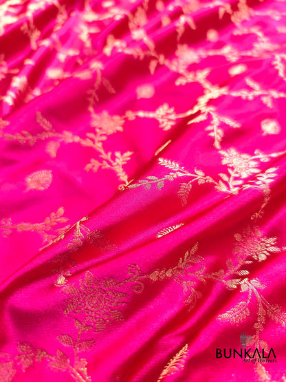 Hot Pink Small Flower Jaal Banarasi Mashru Silk Saree