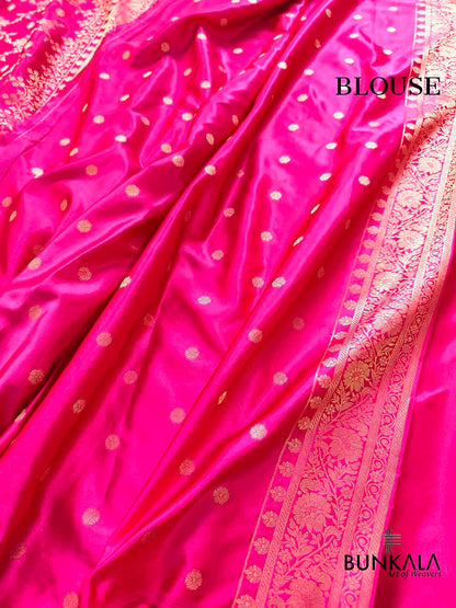 Hot Pink Small Flower Jaal Banarasi Mashru Silk Saree