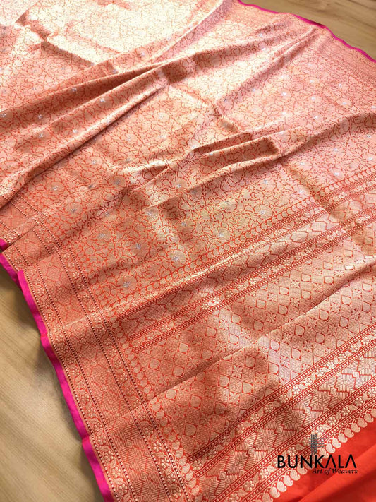 Burnt Orange Brocade Heritage Design Tanchui Handloom Banarasi Pure Katan Silk Saree