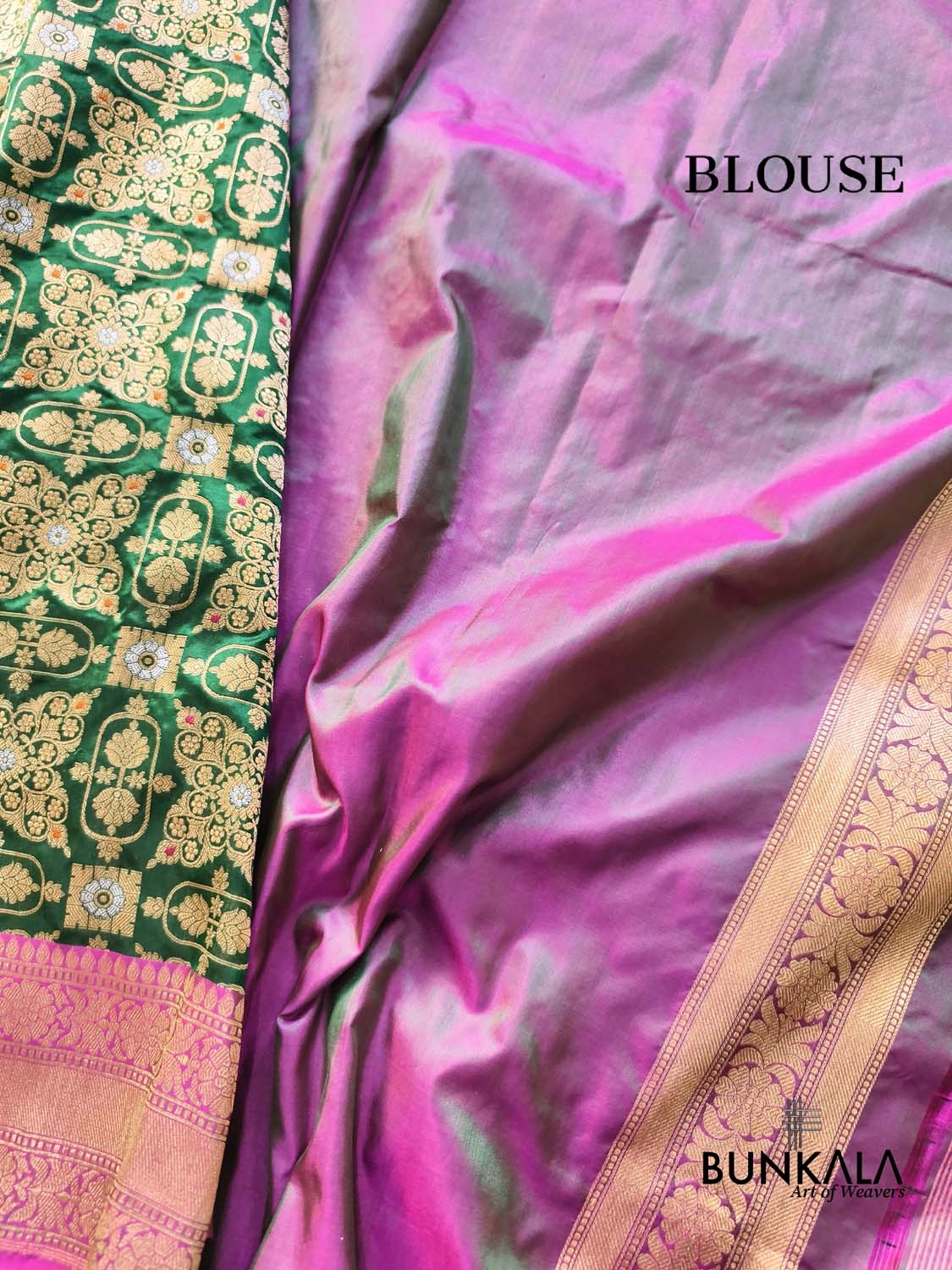 Bridal Green Gharchola Rani Contrast Border Meena Handwoven Banarasi Pure Katan Silk Saree
