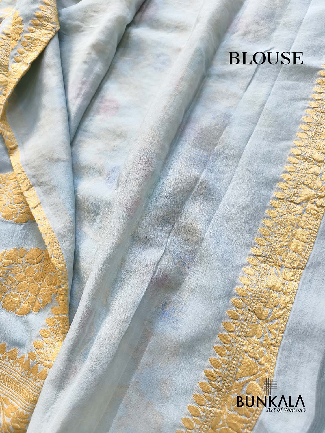 Powder Blue Multi Meenakari Floral Jaal Handloom Banarasi Pure Georgette Saree