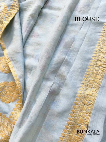 Powder Blue Multi Meenakari Floral Jaal Handloom Banarasi Pure Georgette Saree