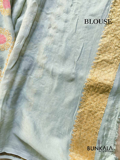 Pastel Green Multi Meenakari Floral Jaal Handloom Banarasi Pure Georgette Saree