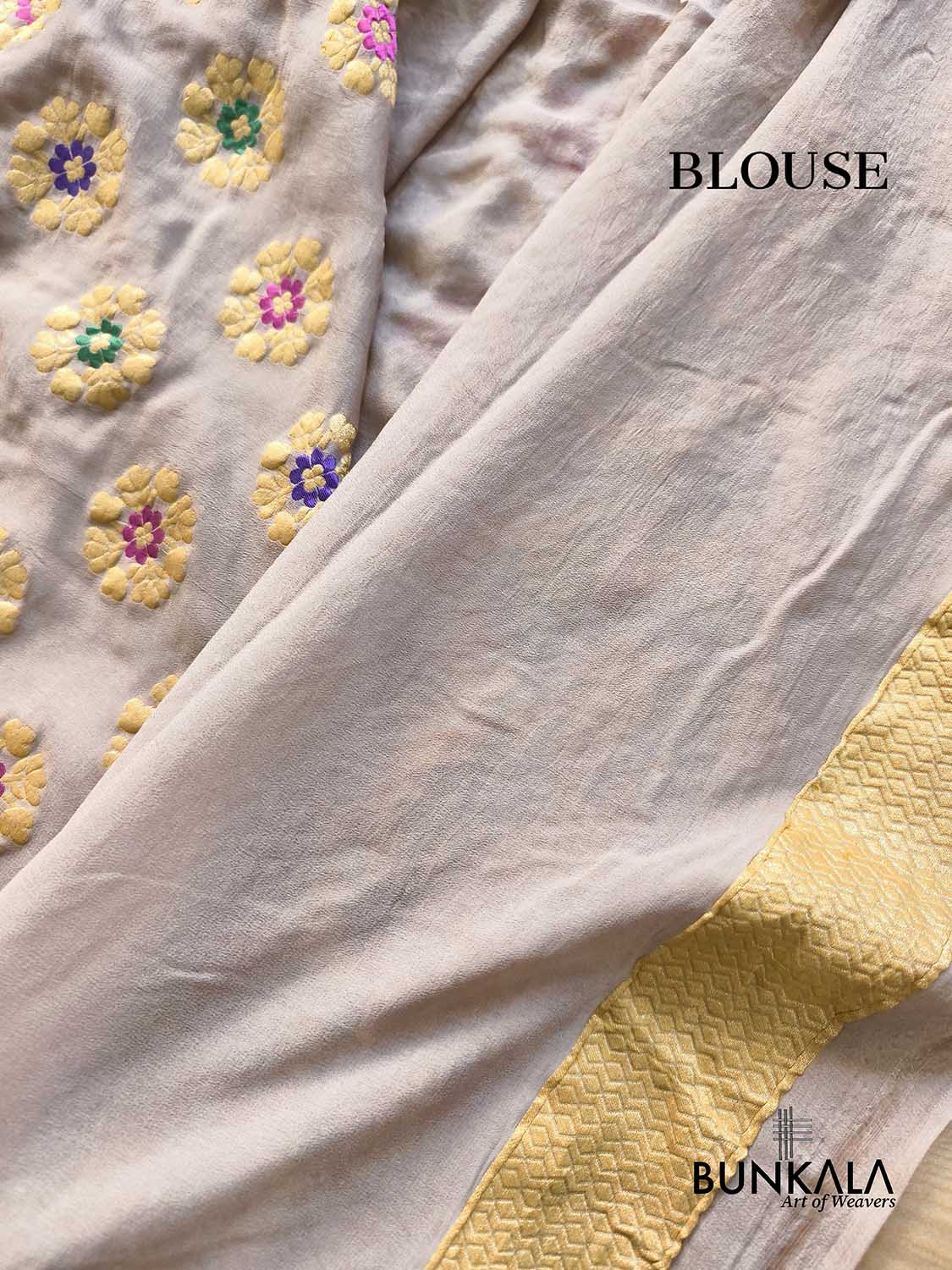 Silver Grey Multi Meenakari Floral Jaal Handloom Banarasi Pure Georgette Saree