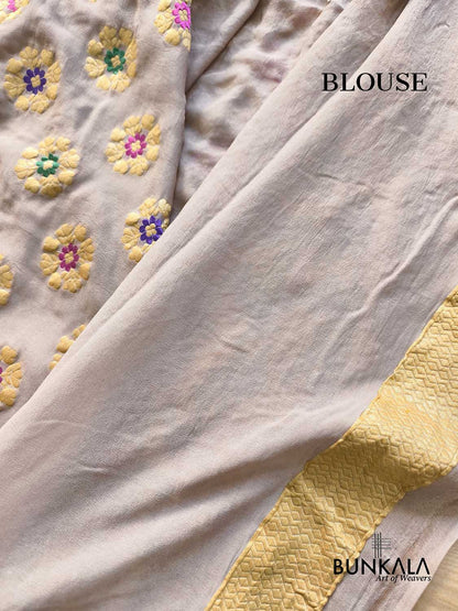 Silver Grey Multi Meenakari Floral Jaal Handloom Banarasi Pure Georgette Saree