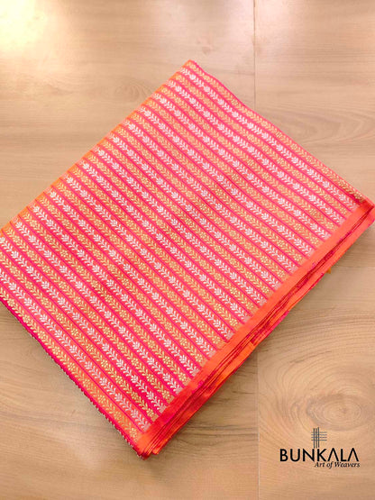 Pink Double Shade Pure Katan Silk Sona Rupa Stripe Design Double Tana Handloom Banarasi Saree