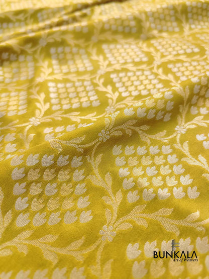 Greenish Yellow Jangla Banarasi Silk Saree