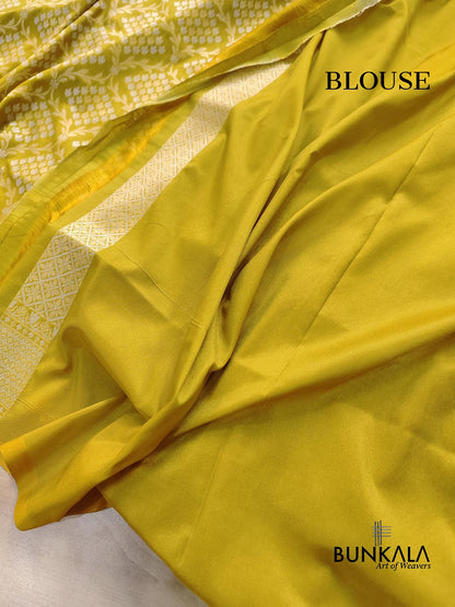 Greenish Yellow Jangla Banarasi Silk Saree