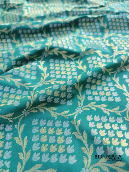 Peacock Blue Jangla Banarasi Silk Saree