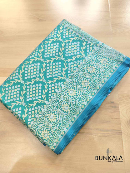 Peacock Blue Jangla Banarasi Silk Saree
