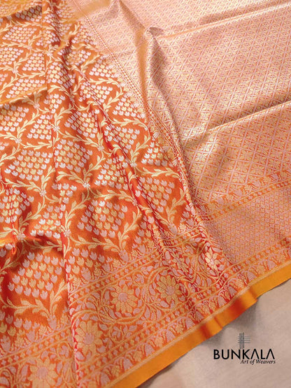 Orange Jangla Banarasi Silk Saree