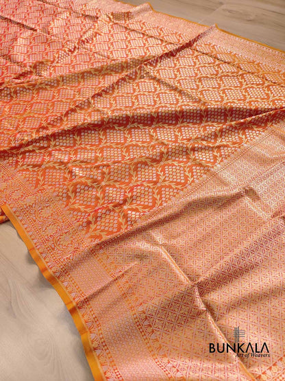 Orange Jangla Banarasi Silk Saree