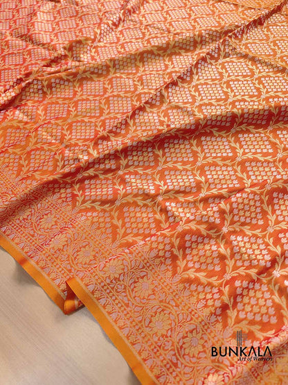 Orange Jangla Banarasi Silk Saree