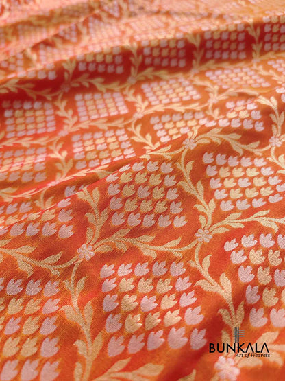 Orange Jangla Banarasi Silk Saree
