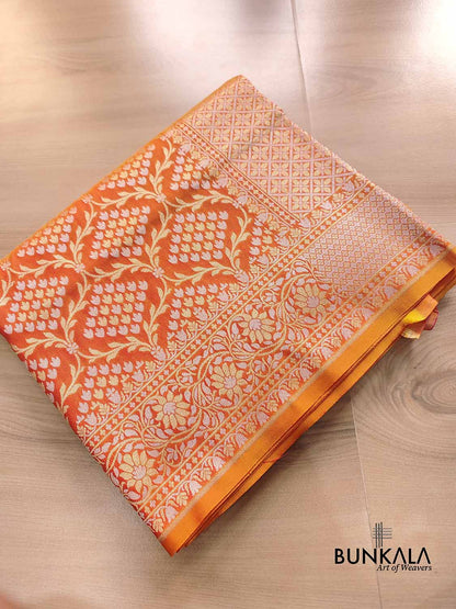 Orange Jangla Banarasi Silk Saree