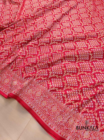 Red Jangla Banarasi Silk Saree