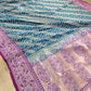 Peacock Blue Stripe Banarasi Silk Saree