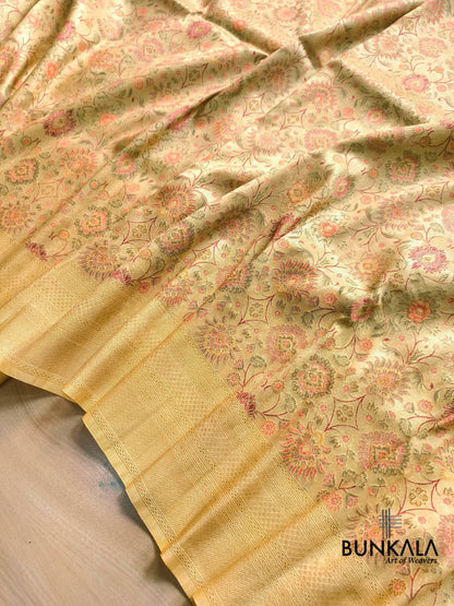 Yellow Minakari Floral Jaal Banarasi Resham Silk Saree