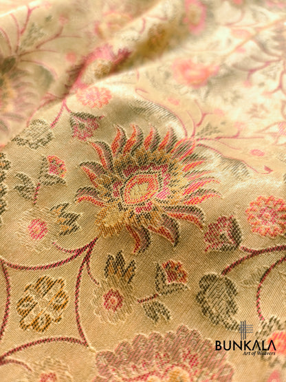 Yellow Minakari Floral Jaal Banarasi Resham Silk Saree