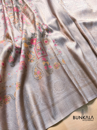 Grey Minakari Modern jaal Banarasi Resham Silk Saree