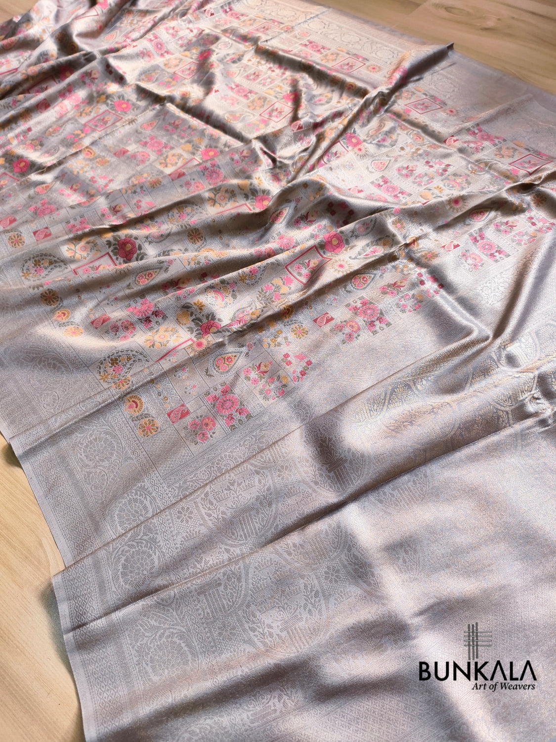 Grey Minakari Modern jaal Banarasi Resham Silk Saree