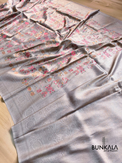 Grey Minakari Modern jaal Banarasi Resham Silk Saree