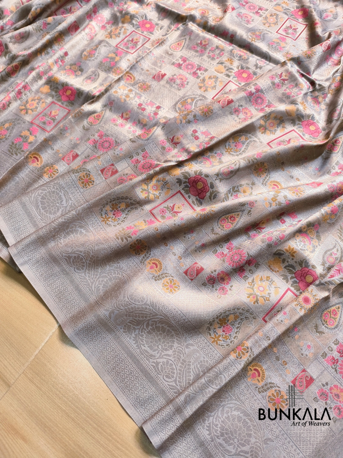 Grey Minakari Modern jaal Banarasi Resham Silk Saree