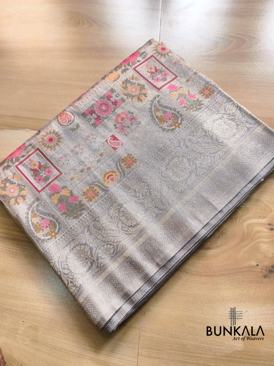 Grey Minakari Modern jaal Banarasi Resham Silk Saree