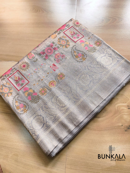 Grey Minakari Modern jaal Banarasi Resham Silk Saree