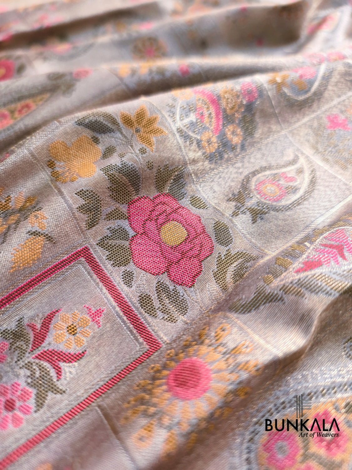 Grey Minakari Modern jaal Banarasi Resham Silk Saree