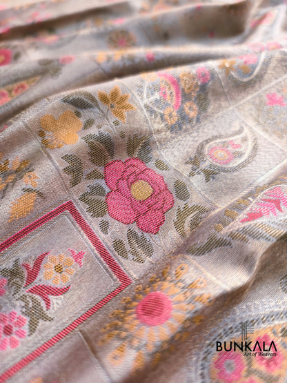 Grey Minakari Modern jaal Banarasi Resham Silk Saree