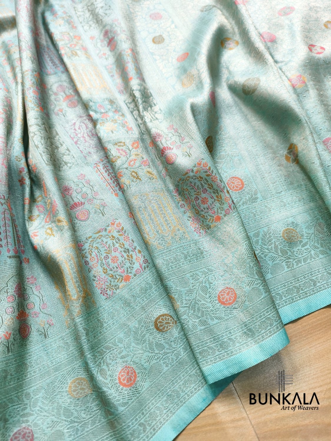 Ice Blue Minakari Modern jaal Banarasi Resham Silk Saree