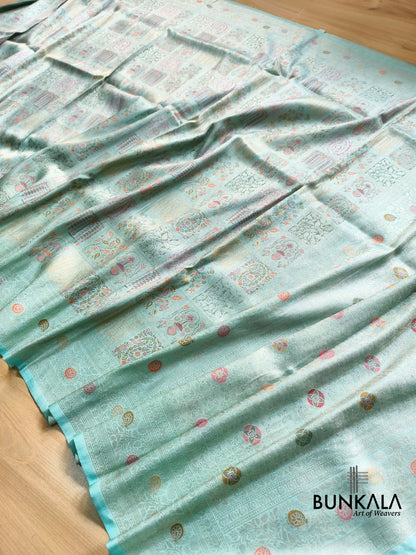 Ice Blue Minakari Modern jaal Banarasi Resham Silk Saree
