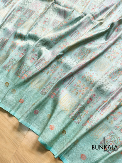 Ice Blue Minakari Modern jaal Banarasi Resham Silk Saree