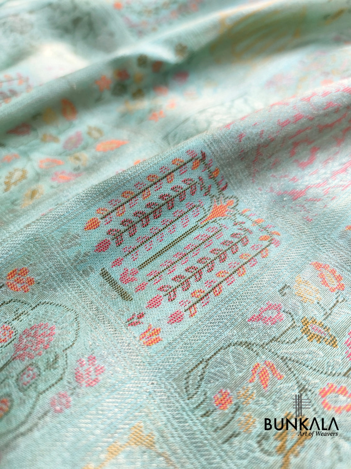 Ice Blue Minakari Modern jaal Banarasi Resham Silk Saree