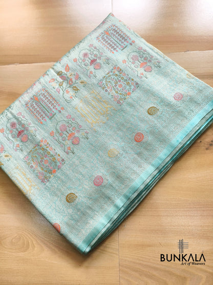 Ice Blue Minakari Modern jaal Banarasi Resham Silk Saree