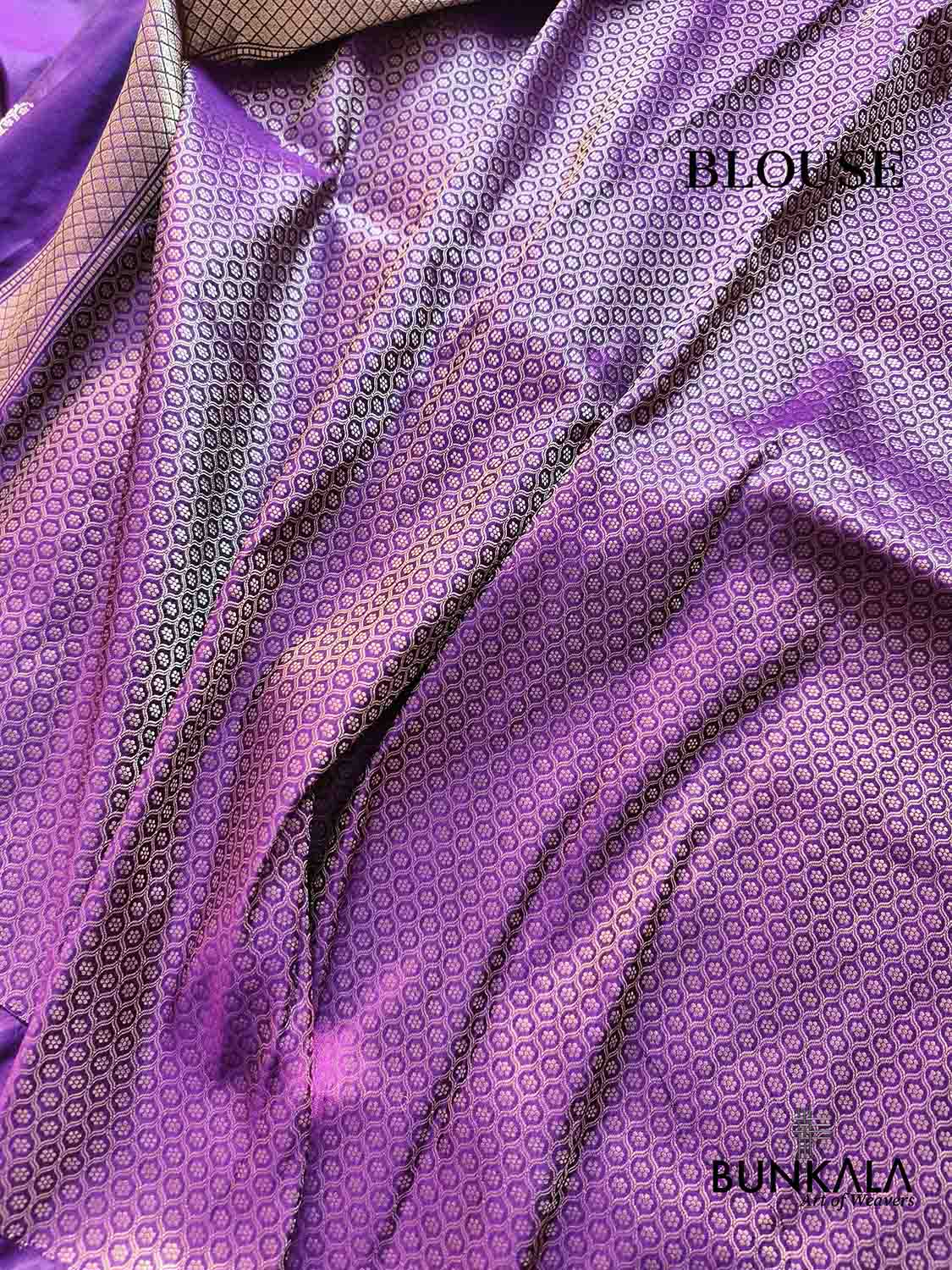 Purple Tanchui Body Birds Meenakari Border Kadwa Handloom Banarasi Pure Katan Silk Saree