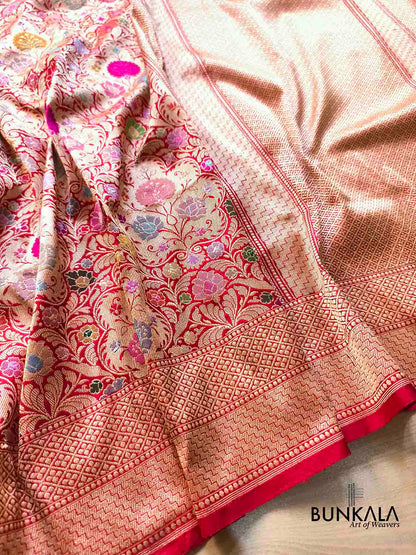 Bridal Red Kimkhab Multi Kadwa Handweaved Banarasi Pure Katan Silk Saree 