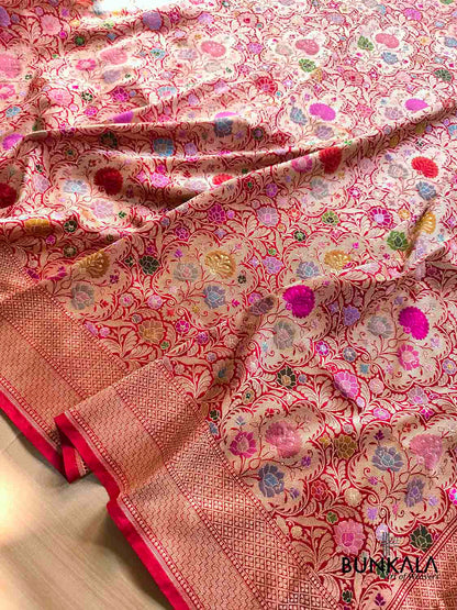 Bridal Red Kimkhab Multi Kadwa Handweaved Banarasi Pure Katan Silk Saree 