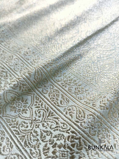 Powder Blue Vintage Motif Big Border Brocade Weaved Banarasi Mashru Silk Saree