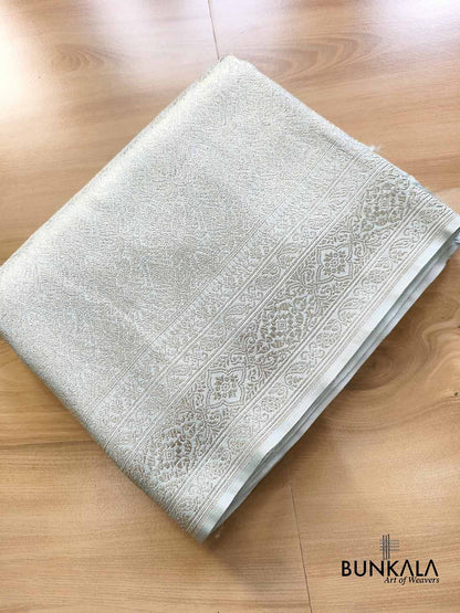 Powder Blue Vintage Motif Big Border Brocade Weaved Banarasi Mashru Silk Saree