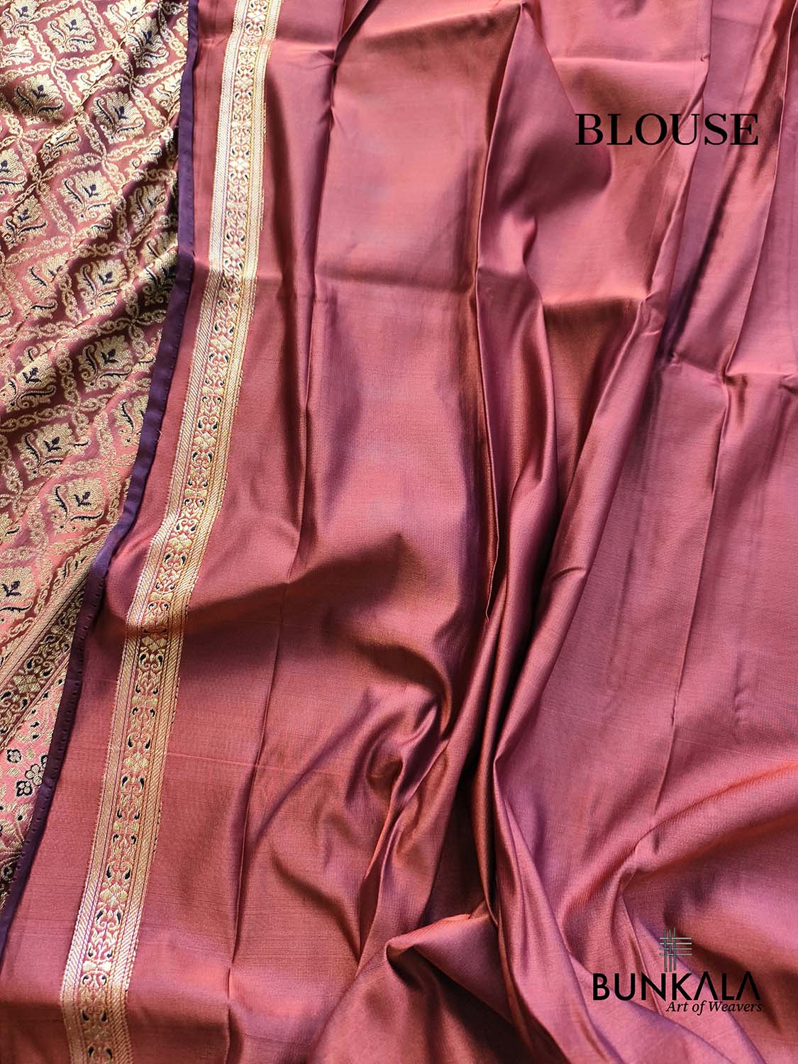 Peach & Blue Mughal Motif Brocade Weaved Banarasi Mashru Silk Saree