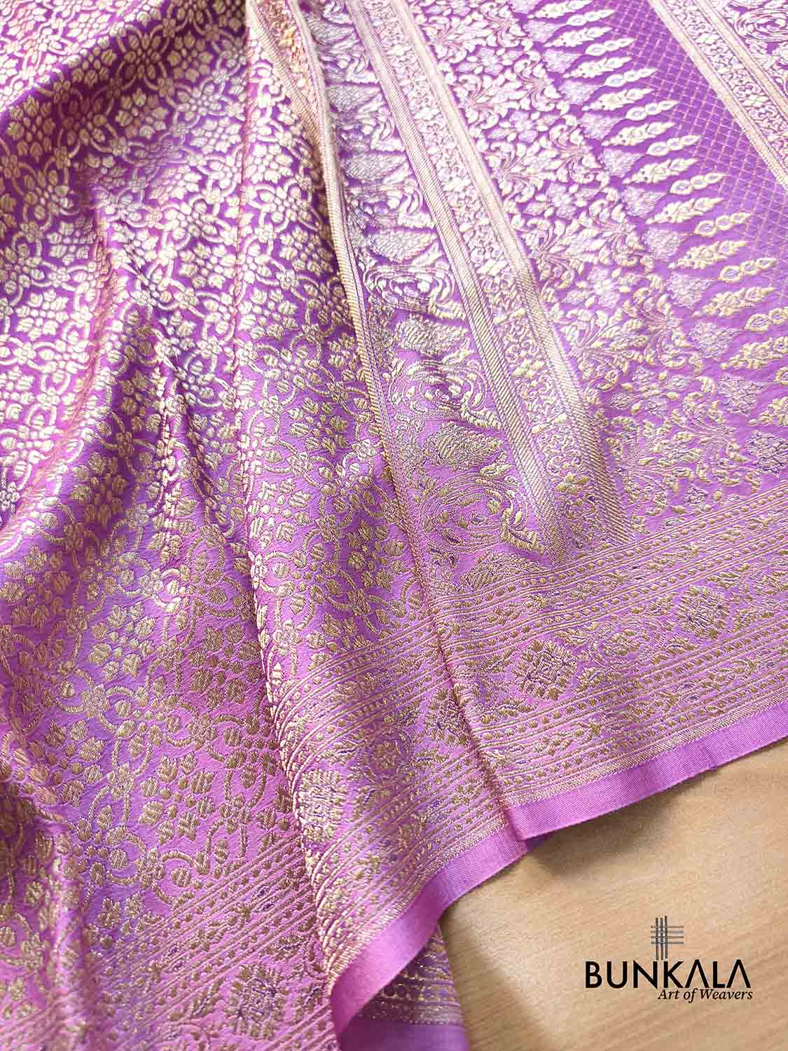 Ombre Shaded Purple Brocade Weaved Banarasi Mashru Silk Saree