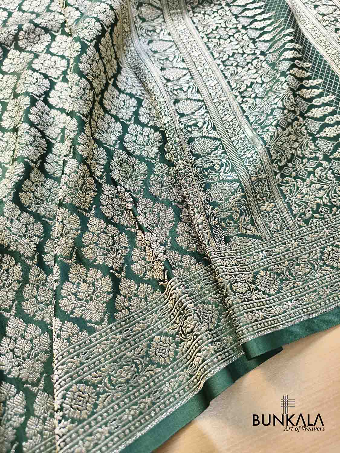 Emerald Green Brocade Weaved Banarasi Mashru Silk Saree