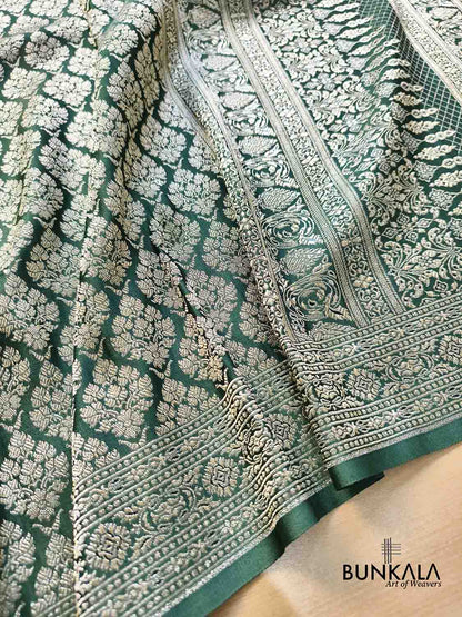 Emerald Green Brocade Weaved Banarasi Mashru Silk Saree
