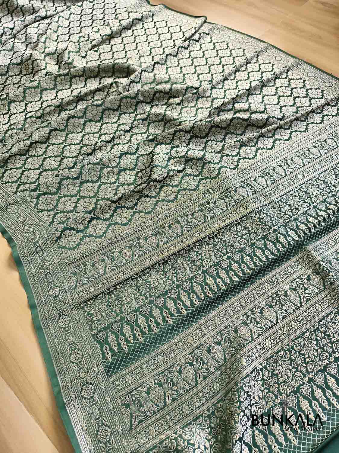 Emerald Green Brocade Weaved Banarasi Mashru Silk Saree