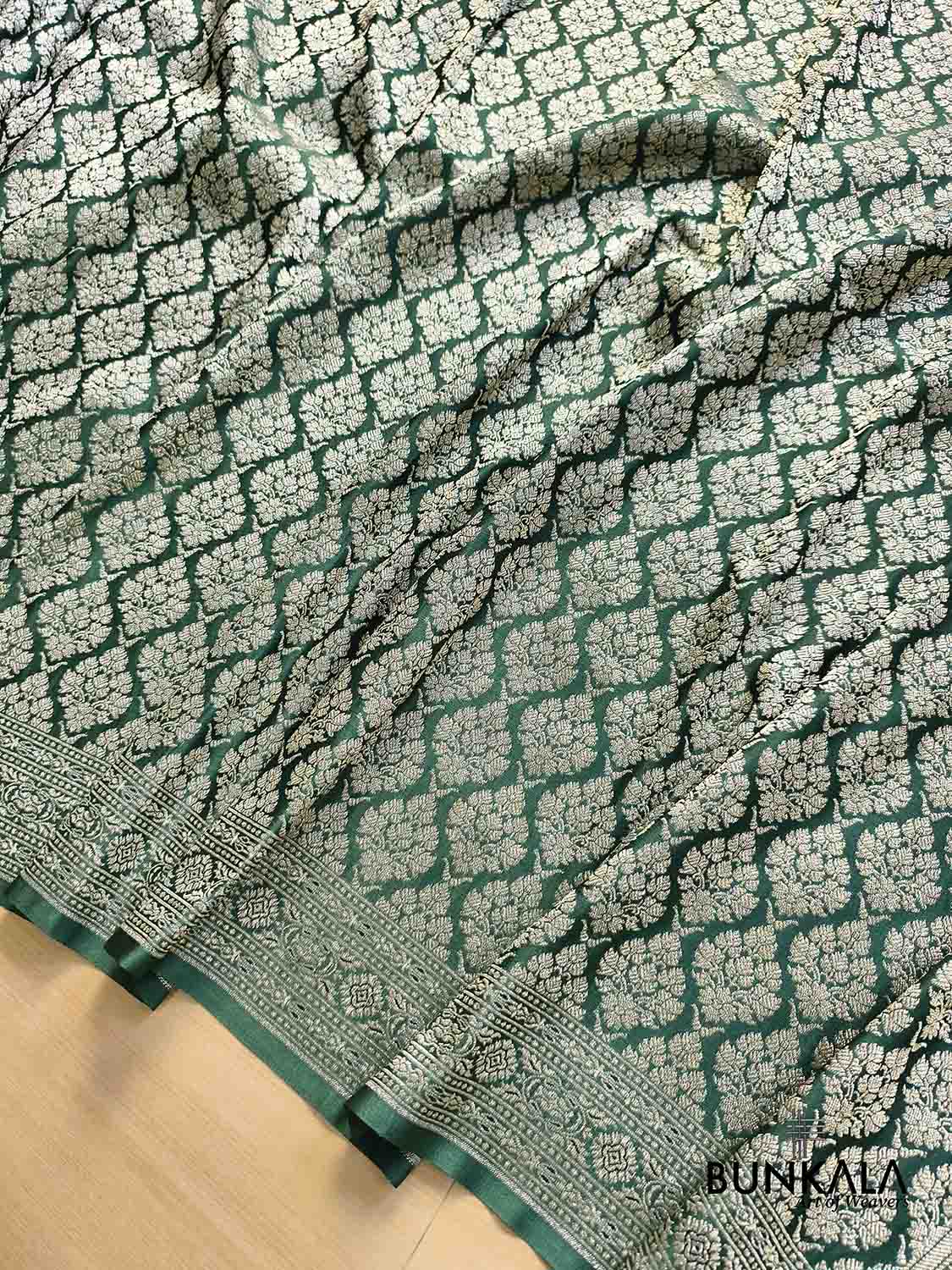 Emerald Green Brocade Weaved Banarasi Mashru Silk Saree